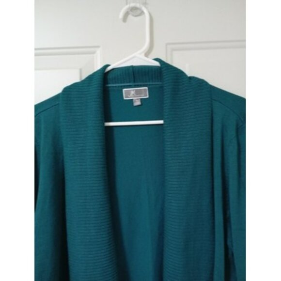 JM Collection Womens Open Front Cardigan Sweater Teal XL Ribbed Design - Picture 3 of 12
